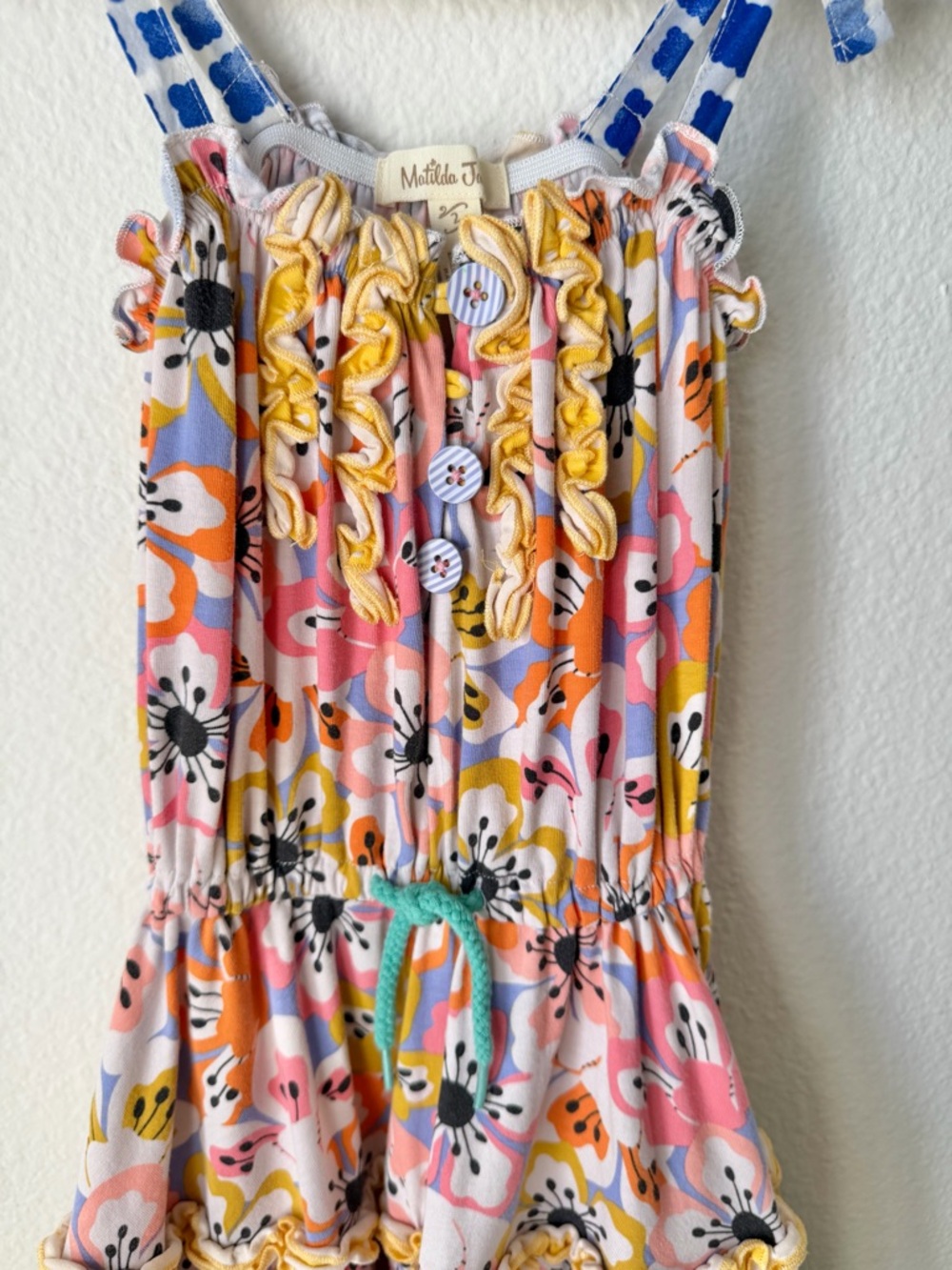 Matilda Jane Size 2 Floral Ruffle Sundress Tie Straps Hem Girls- Small Flaw - Picture 3 of 7